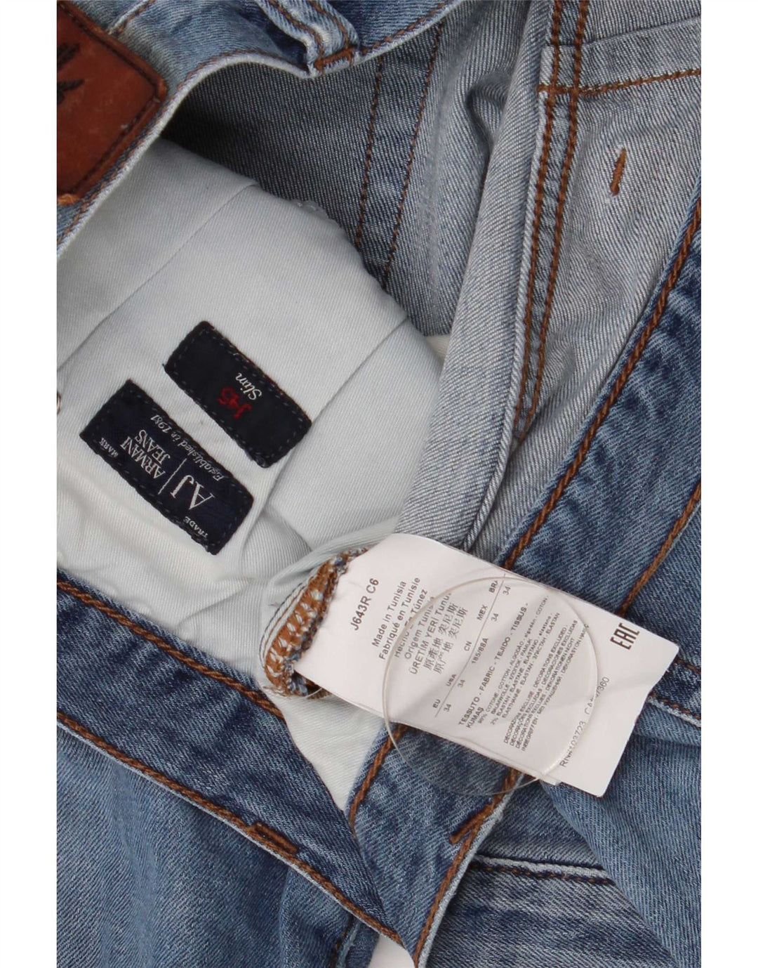 Jeans slim da uomo Armani W34 L30 cotone blu
