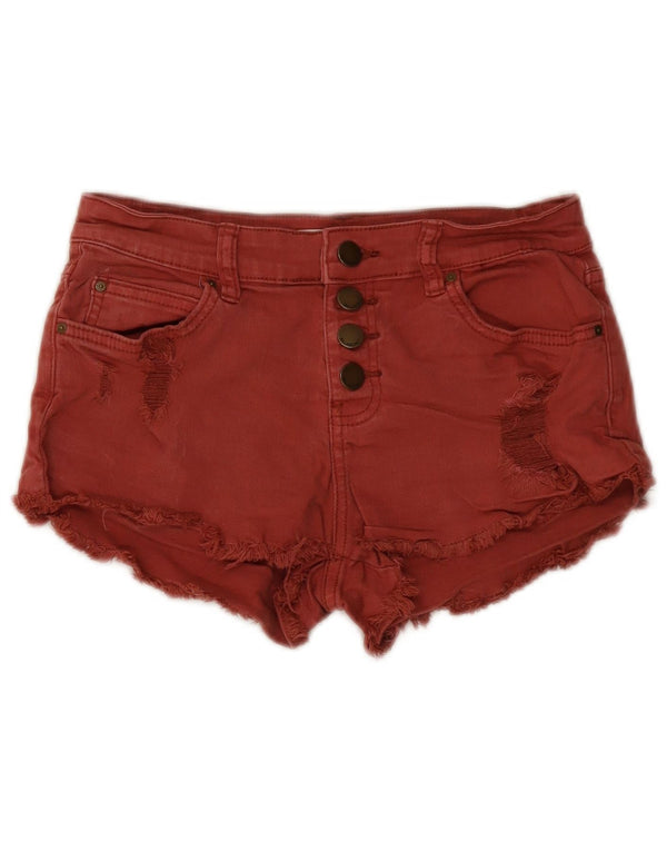 Pantaloncini di jeans invecchiati Billabong da donna W26 piccoli in cotone rosso