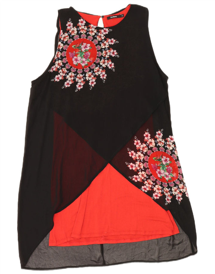 Desigual Abito aderente da donna EU 42 Large Nero Colourblock Bohemian