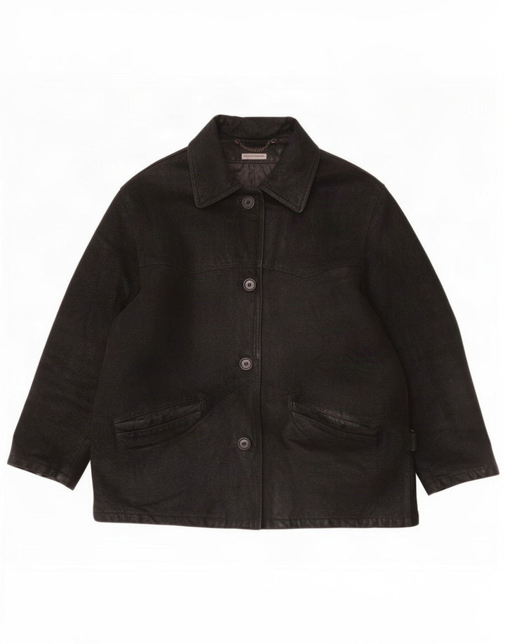 Giacca in pelle oversize da donna vintage IT 46 grande nera