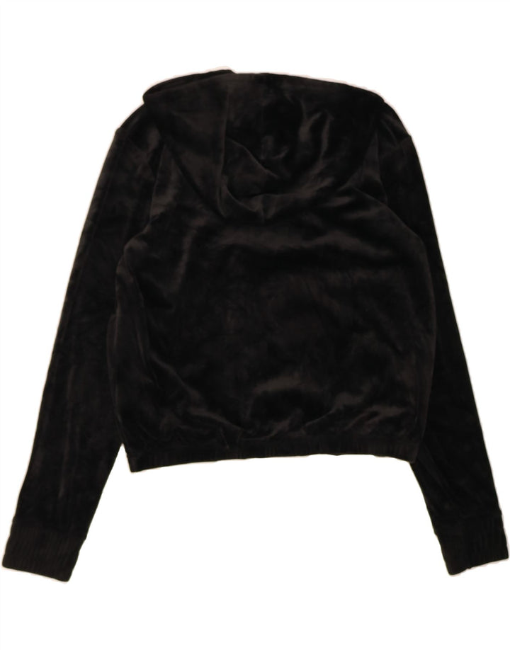 FILA Womens Velour Hoodie Jumper UK 12 Medium Black Polyester Vintage Fila and Second-Hand Fila from Messina Hembry 