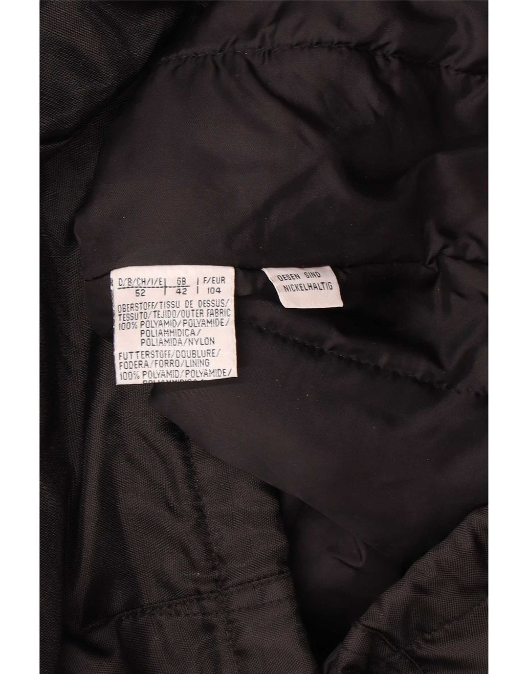 Giacca imbottita con cappuccio vintage da uomo UK 42 XL nera in poliammide