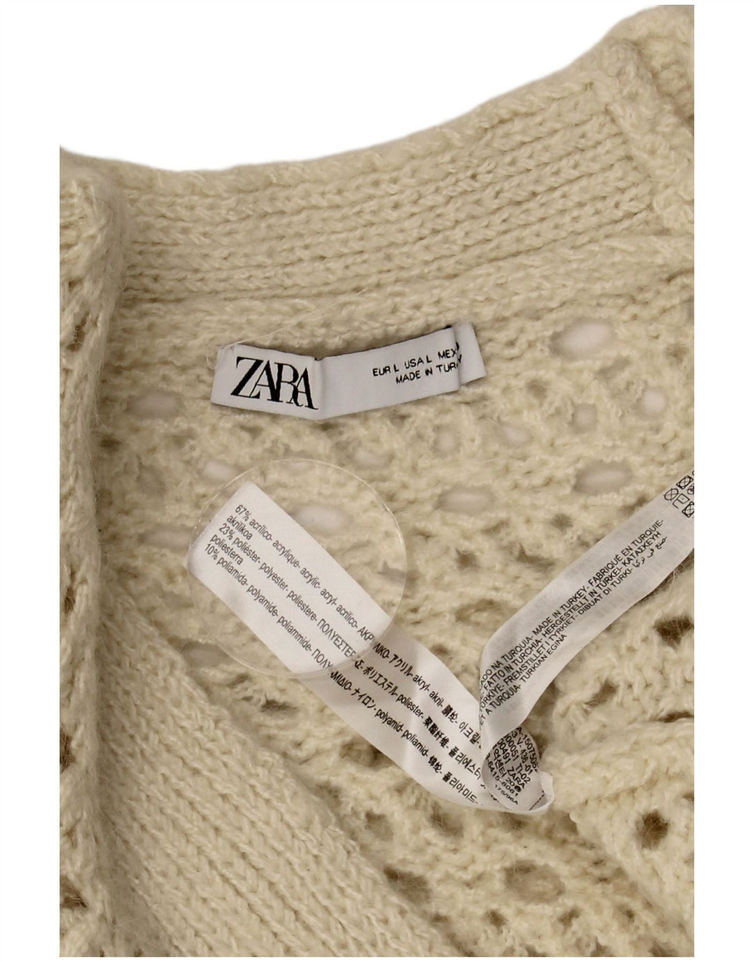 Maglione cardigan oversize da donna Zara UK 16 Large Beige acrilico