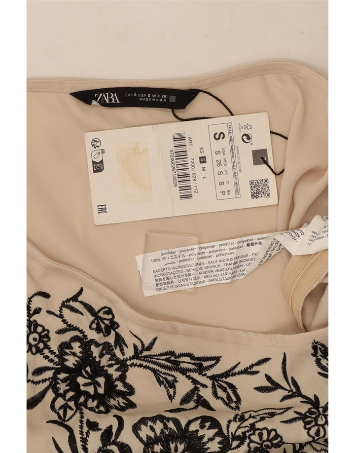 Top corto monospalla da donna Zara UK 10 piccolo poliestere floreale bianco sporco