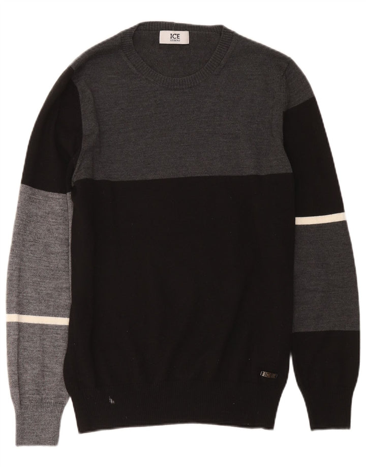 Iceberg Maglione girocollo da uomo girocollo in lana color block medio nero