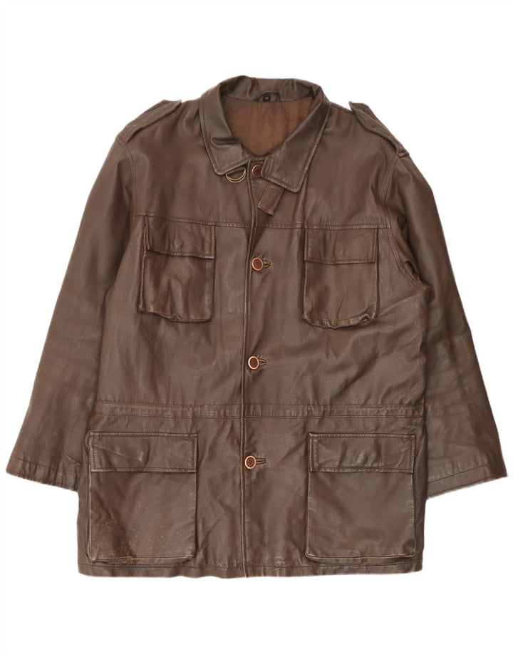 Cappotto in Pelle Militare Uomo L.Lambertazzi IT 48 Pelle Marrone Medio