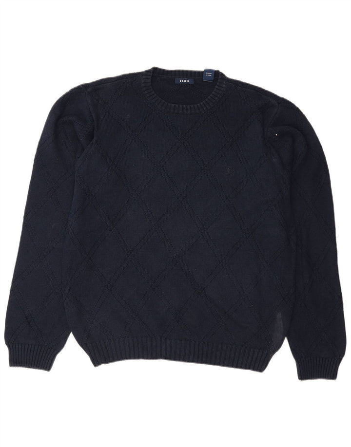 IZOD Mens Crew Neck Jumper Sweater Medium Navy Blue Argyle/Diamond