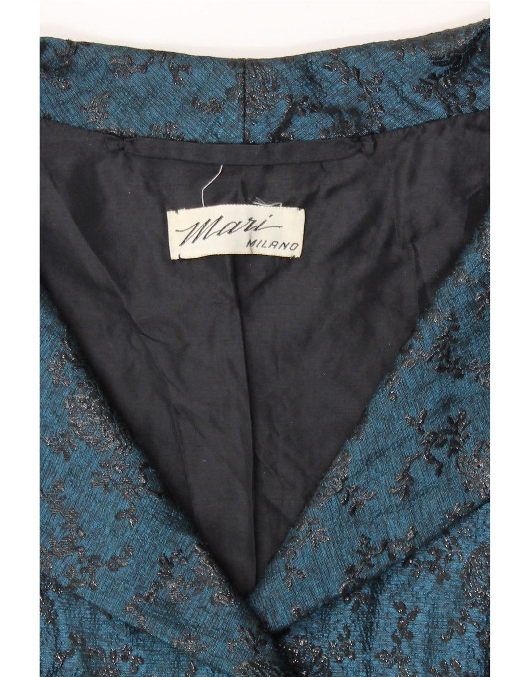 Set vintage da donna a 2 bottoni e 2 pezzi UK 12 blu medio floreale