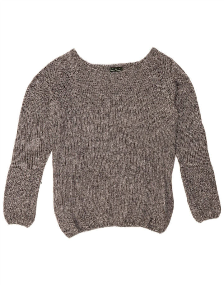 FRED PERRY Maglione da donna con scollo a barca UK 14 Grigio medio screziato
