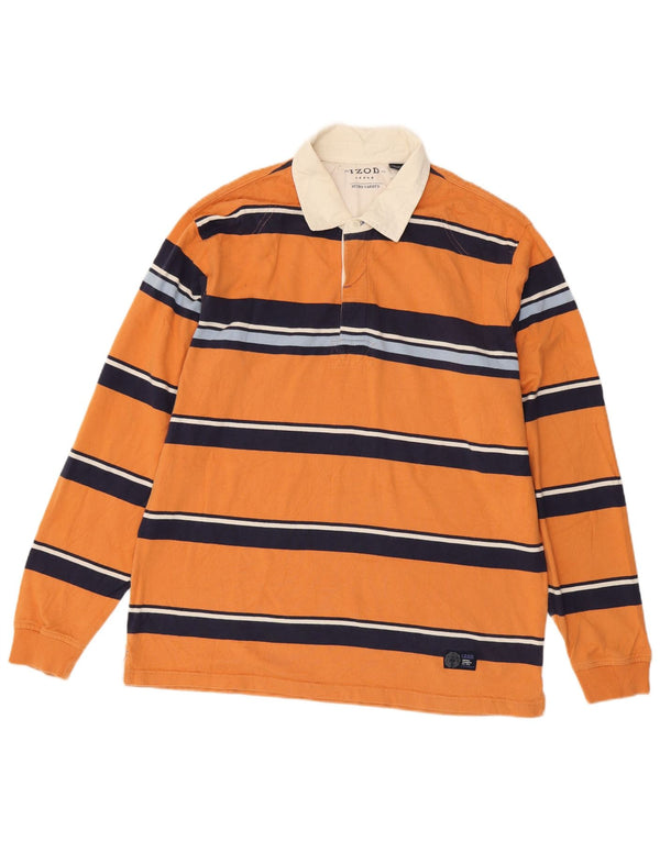 Polo da rugby da uomo a maniche lunghe Izod, cotone a righe grandi, arancione