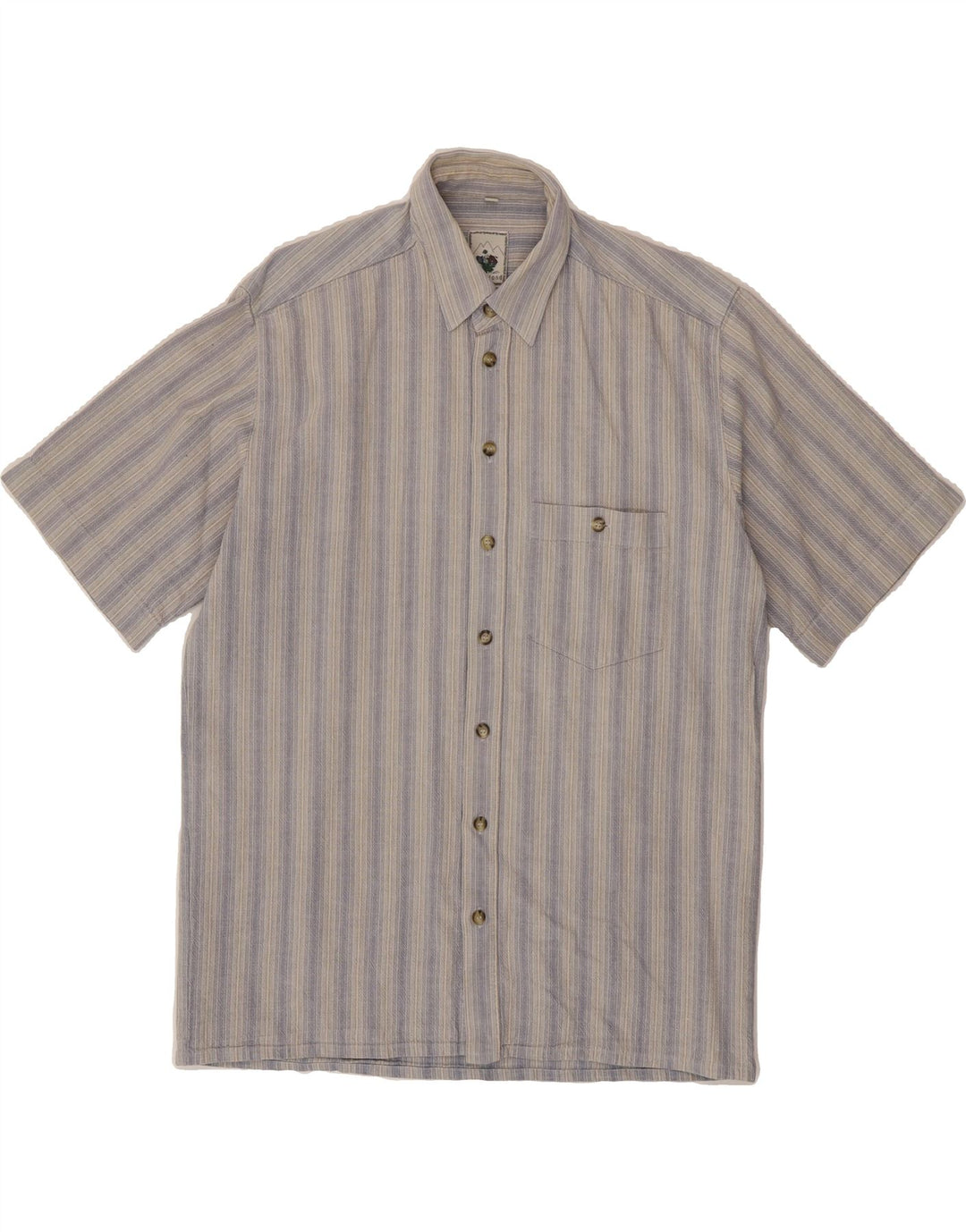 ALPENLAND Mens Short Sleeve Shirt Size 40 Medium Blue Striped Vintage Alpenland and Second-Hand Alpenland from Messina Hembry 