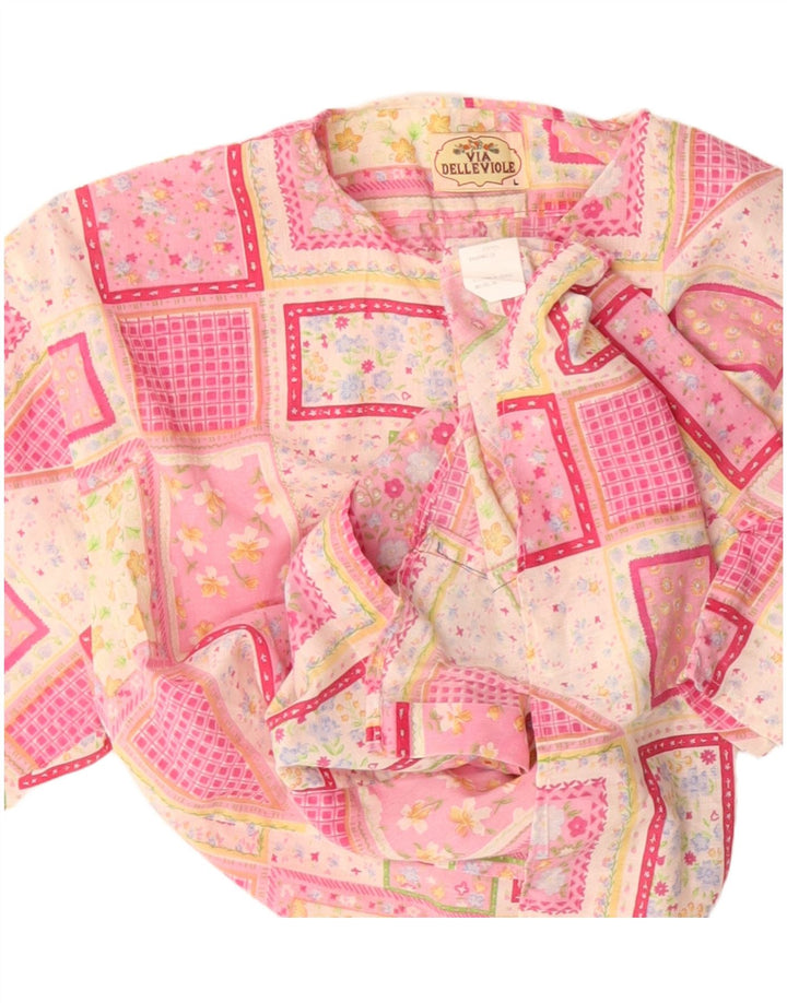 Camicetta camicia a maniche corte da donna vintage UK 16 grande patchwork rosa