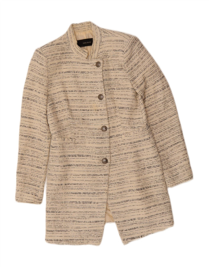 ZARA Womens Longline 4 Button Blazer Jacket UK 12 Medium Off White Striped Vintage Zara and Second-Hand Zara from Messina Hembry 