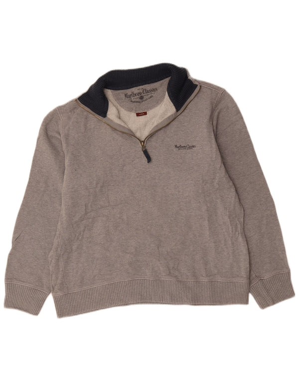 Felpa da uomo con collo con zip Marlboro Classics, maglione grande, cotone grigio