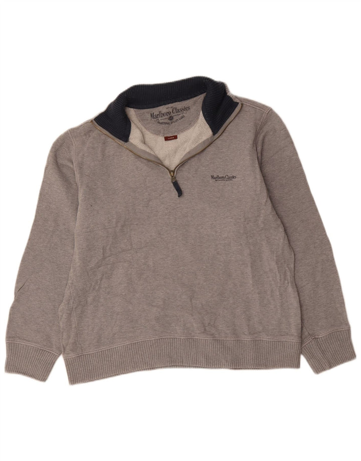 Felpa da uomo con collo con zip Marlboro Classics, maglione grande, cotone grigio