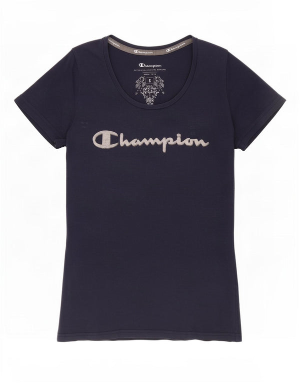 T-shirt grafica da donna Champion Top UK 10 Small Blu Navy