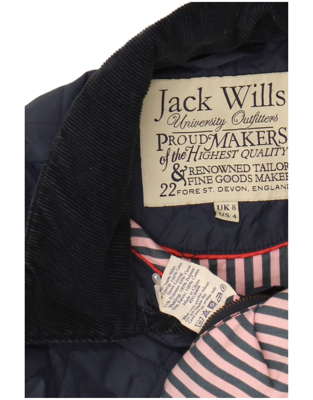 Giacca trapuntata da donna Jack Wills UK 8 piccola in nylon blu navy