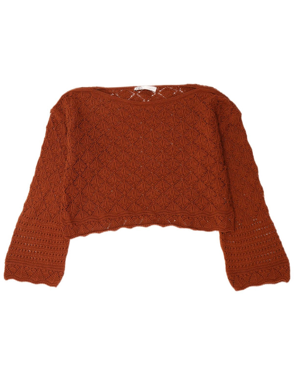 Maglione corto da donna con scollo a barchetta corto oversize Zara da donna UK 14 Marrone medio