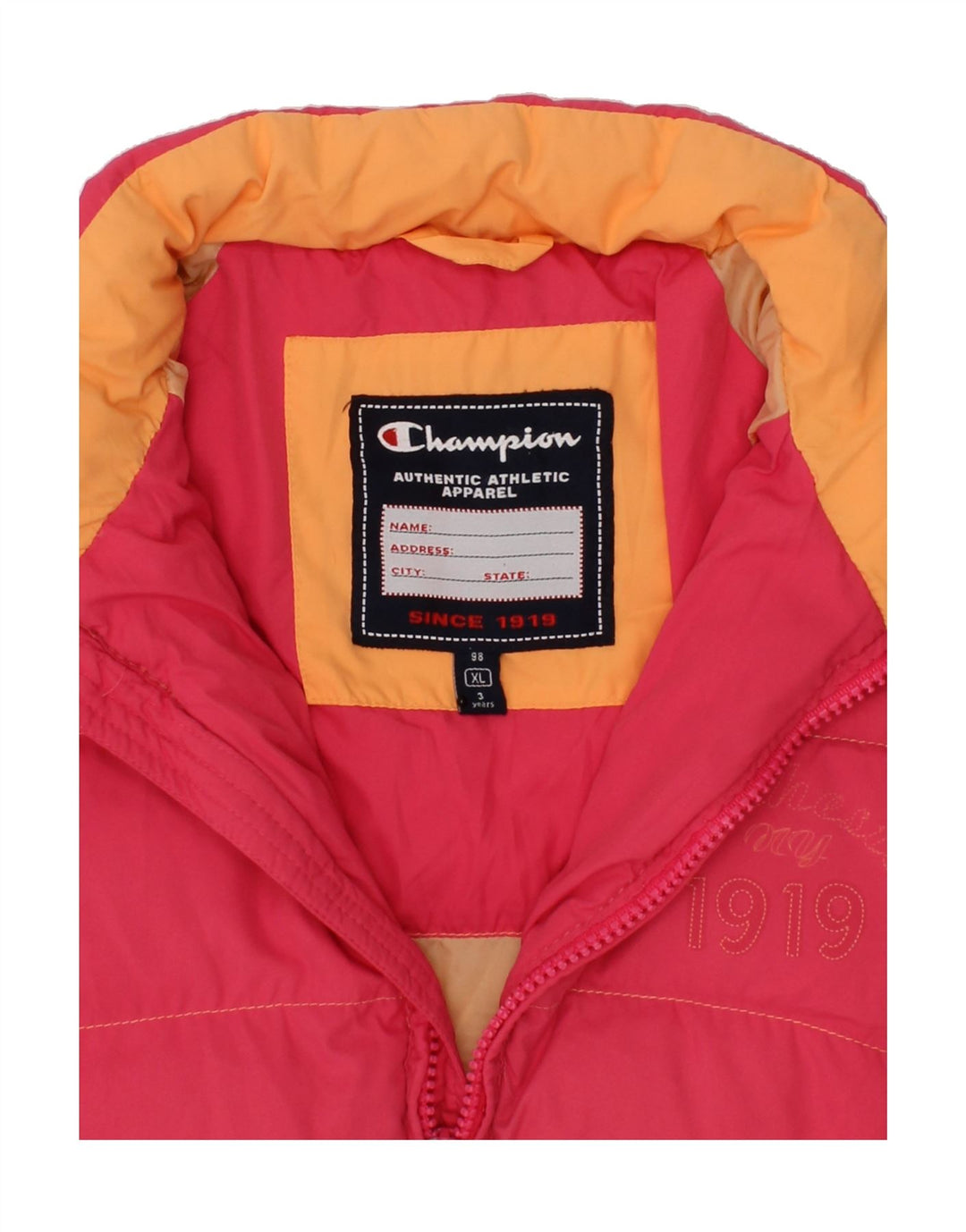 CHAMPION Girls Padded Jacket 2-3 Years  XL  Pink Polyester Vintage Champion and Second-Hand Champion from Messina Hembry 