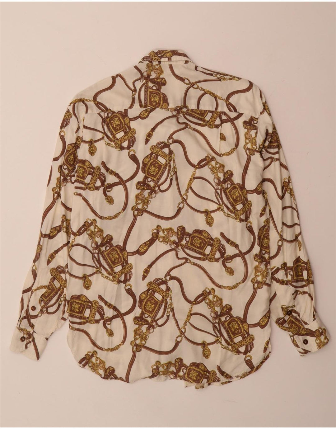 Camicetta da donna con motivo astratto VINTAGE UK 14 grande viscosa bianca