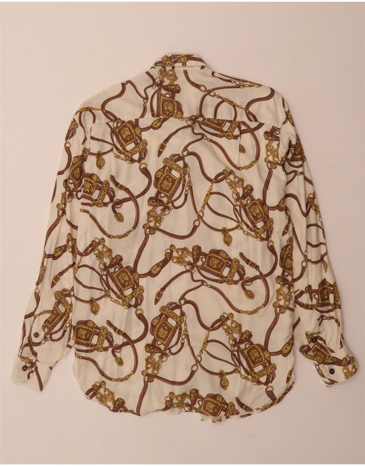 Camicetta da donna con motivo astratto VINTAGE UK 14 grande viscosa bianca