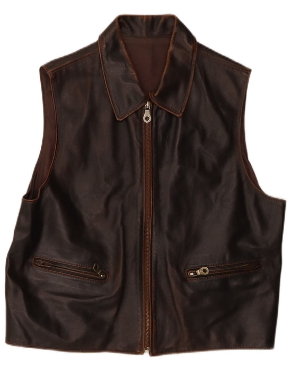 Gilet in pelle da uomo vintage marrone medio