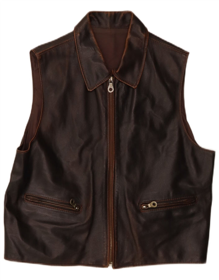Gilet in pelle da uomo vintage marrone medio