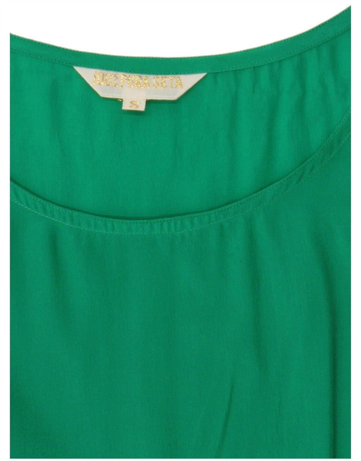 Camicetta ampia da donna VINTAGE Top UK 10 piccola seta verde