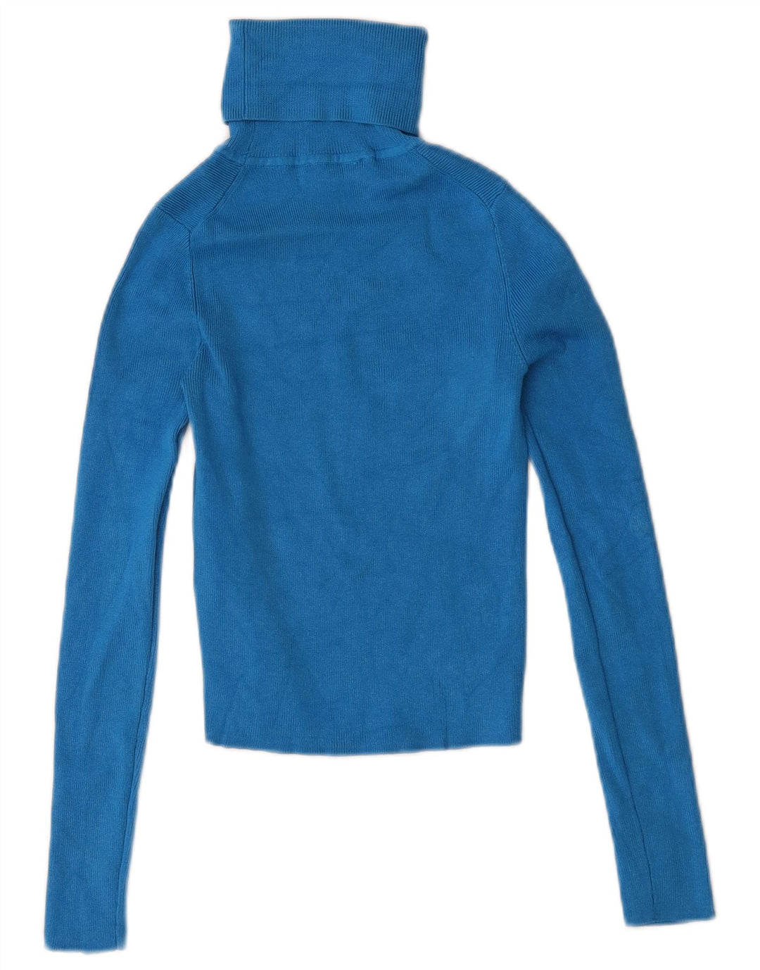 Zara Top corto da donna con collo alto a maniche lunghe UK 8 Small in viscosa blu