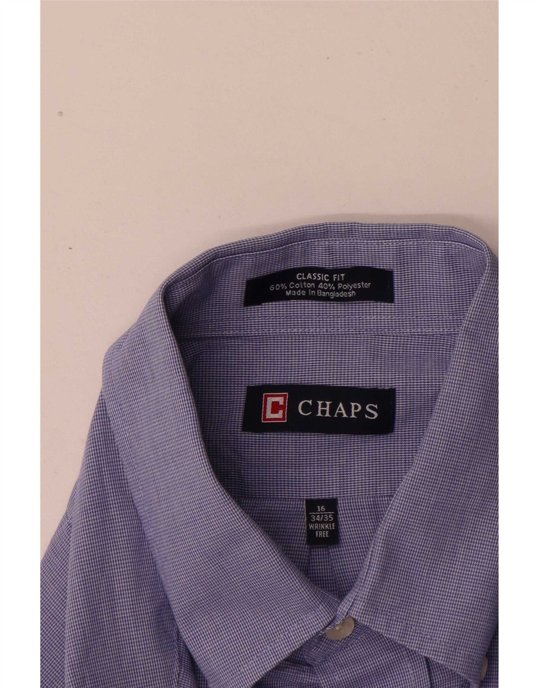 Camicia Chaps da uomo vestibilità classica taglia 16 grande cotone pied de poule blu