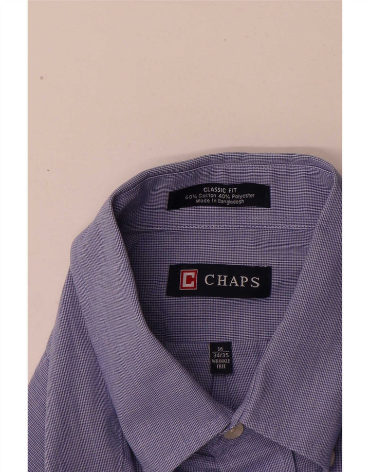 Camicia Chaps da uomo vestibilità classica taglia 16 grande cotone pied de poule blu