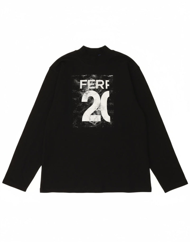FERRE Womens Graphic Top Long Sleeve IT 44 Medium Black Cotton