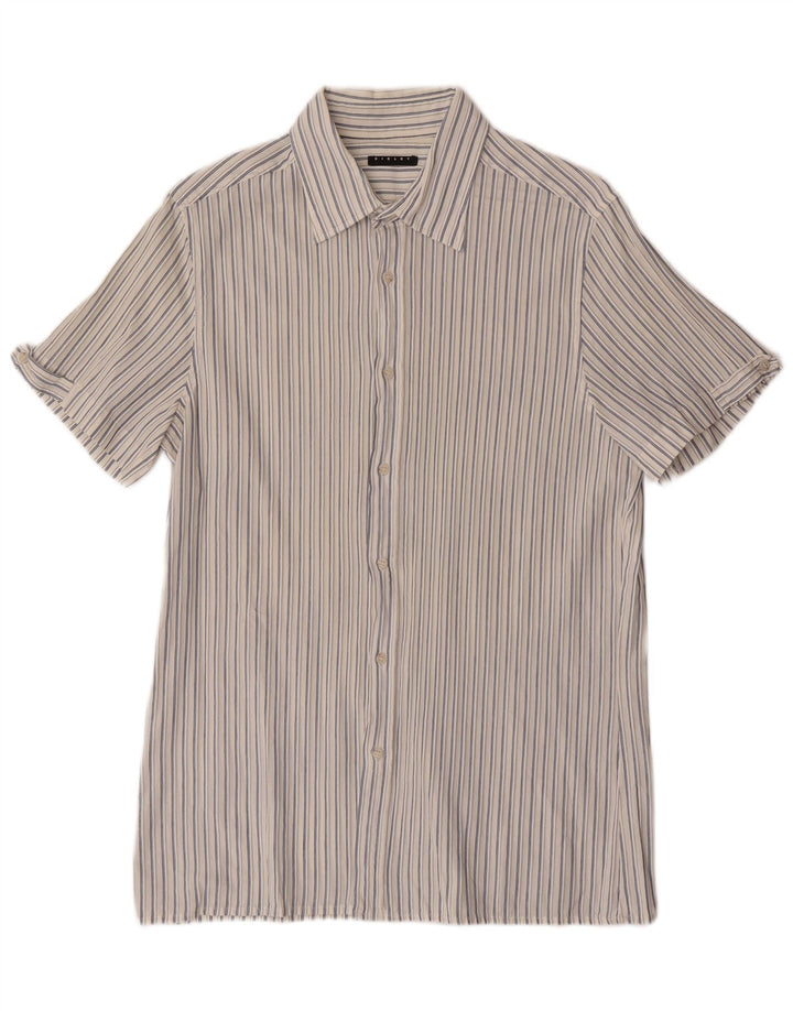 Camicia a maniche corte da uomo Sisley medio gessato bianco sporco