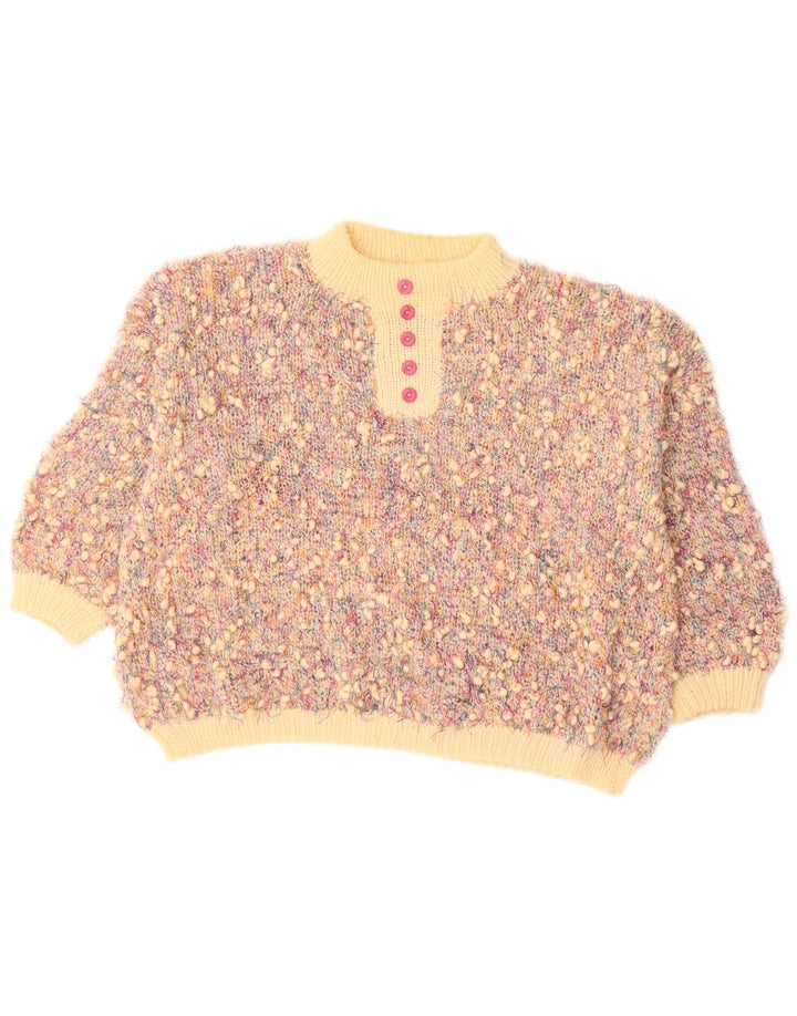 Maglione maglione collo alto da donna VINTAGE UK 20 2XL multicolore screziato