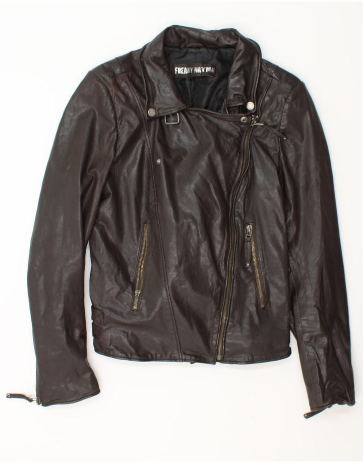 FREAKY NATION Womens Leather Biker Jacket UK 18 XL Brown Leather Vintage Freaky Nation and Second-Hand Freaky Nation from Messina Hembry 