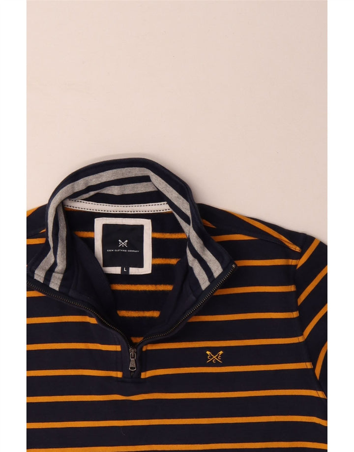 CREW CLOTHING Felpa da uomo con collo con zip, maglione grande a righe blu navy