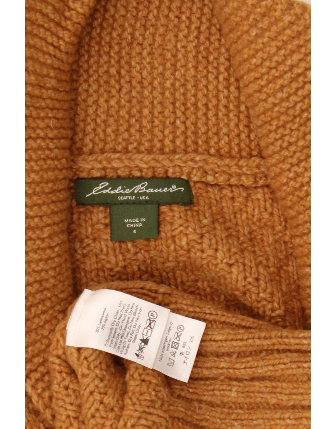 EDDIE BAUER Maglione cardigan oversize da donna UK 10 Piccolo lana d'agnello marrone
