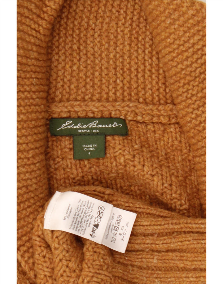EDDIE BAUER Maglione cardigan oversize da donna UK 10 Piccolo lana d'agnello marrone