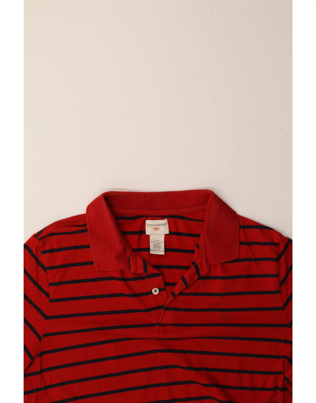 DOCKERS Mens Polo Shirt Large Red Striped Cotton Vintage Dockers and Second-Hand Dockers from Messina Hembry 