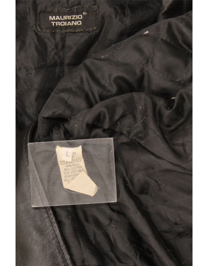 Cappotto in pelle da donna Maurizio Troiano UK 16 grande in pelle nera