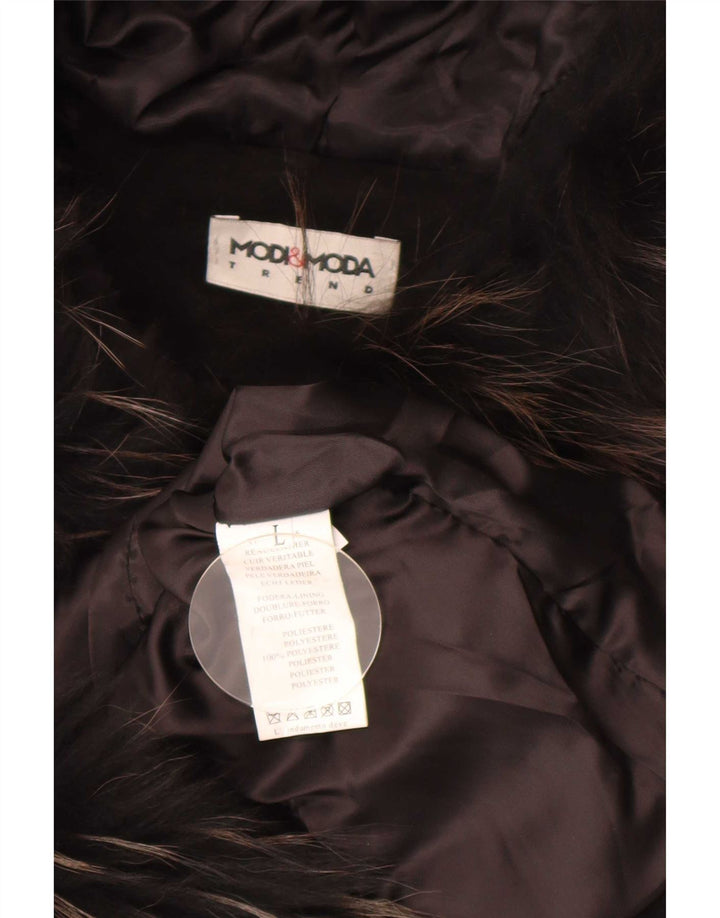 Giacca vintage in pelle scamosciata con cappuccio da donna UK 14 grande in pelle nera