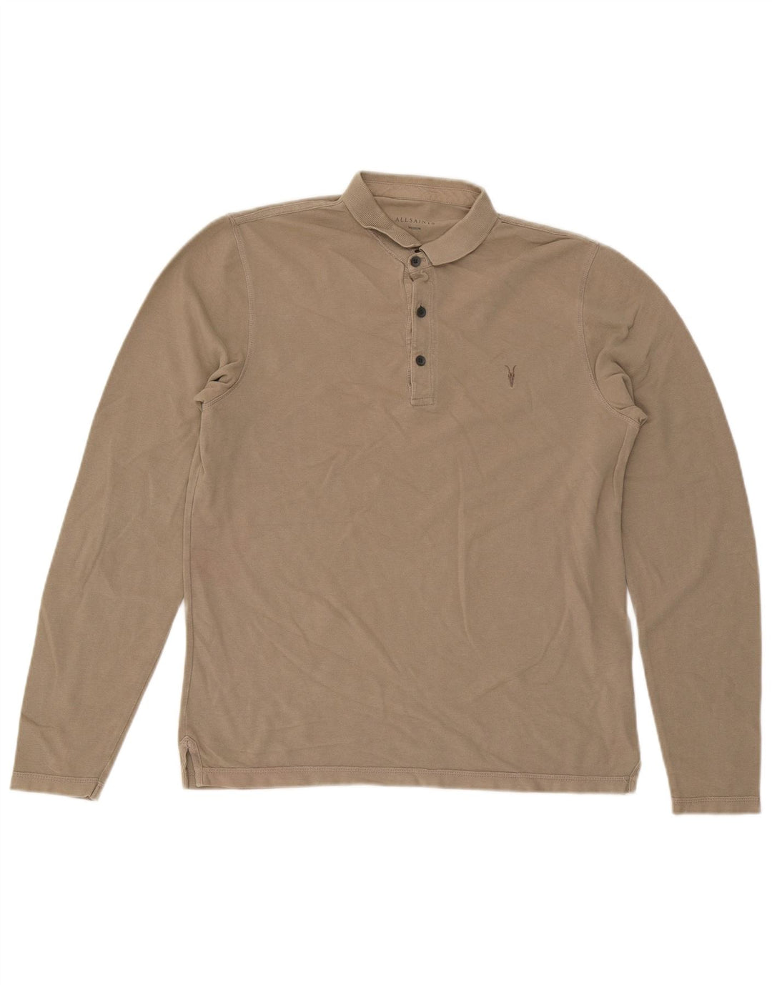 Polo da uomo a maniche lunghe All Saints in cotone beige medio