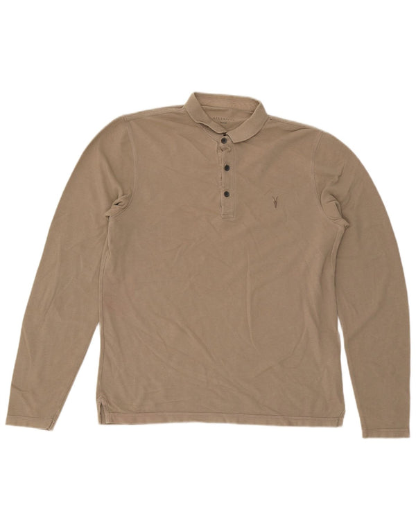Polo da uomo a maniche lunghe All Saints in cotone beige medio