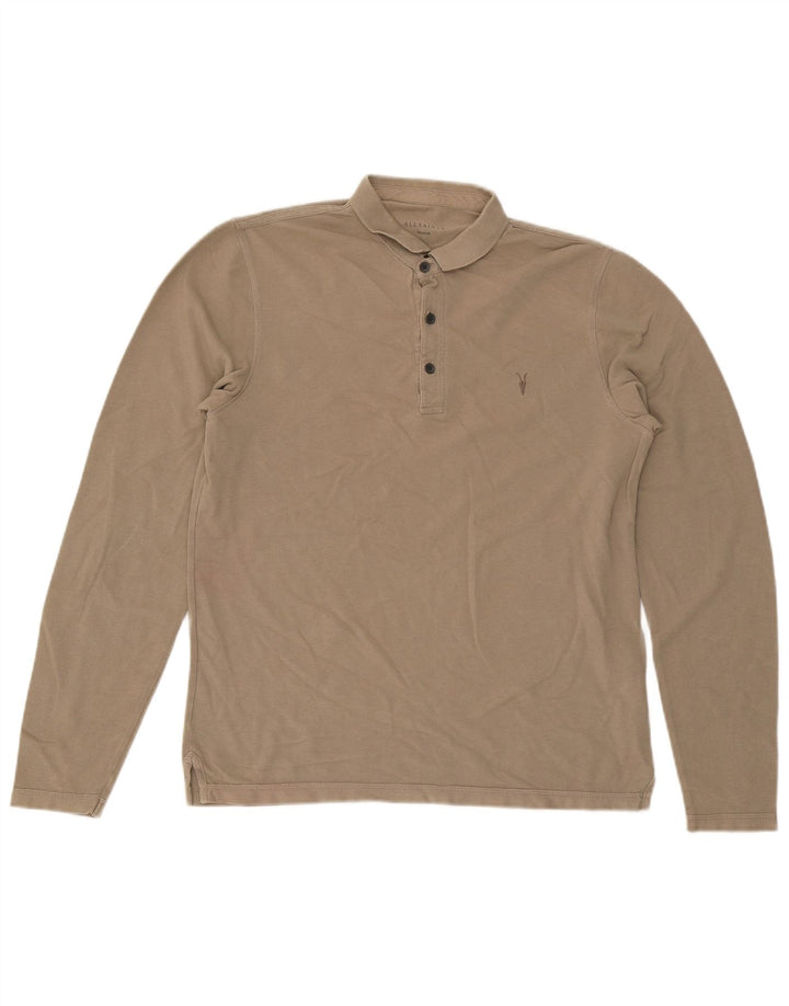 Polo da uomo a maniche lunghe All Saints in cotone beige medio