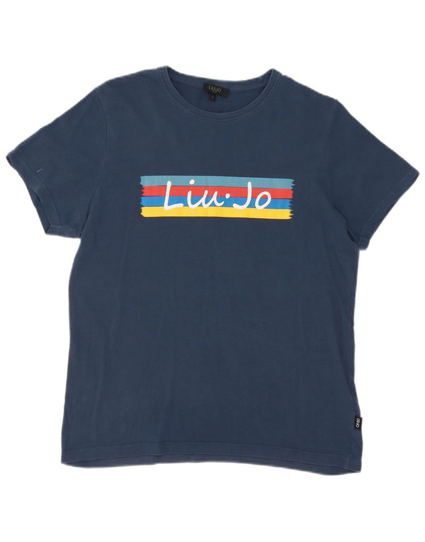 T-shirt grafica da donna Liu Jo Top UK 10 piccola in cotone blu navy