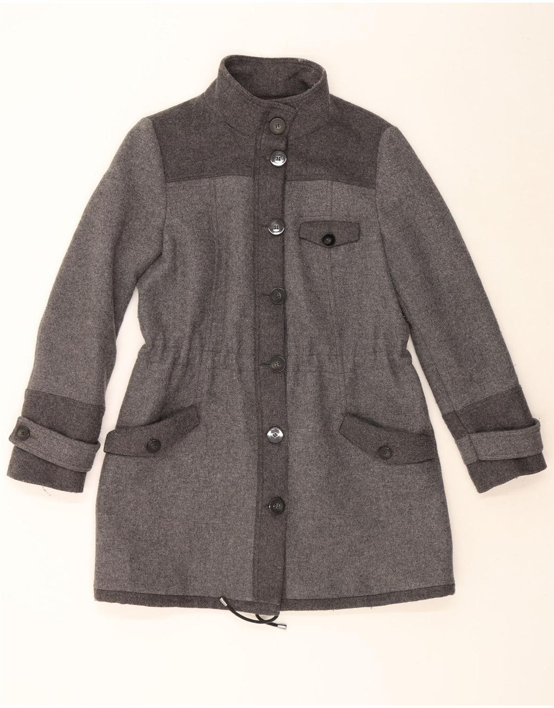 ARMANI JEANS Womens Overcoat US 10 Large Grey Wool Vintage Armani Jeans and Second-Hand Armani Jeans from Messina Hembry 