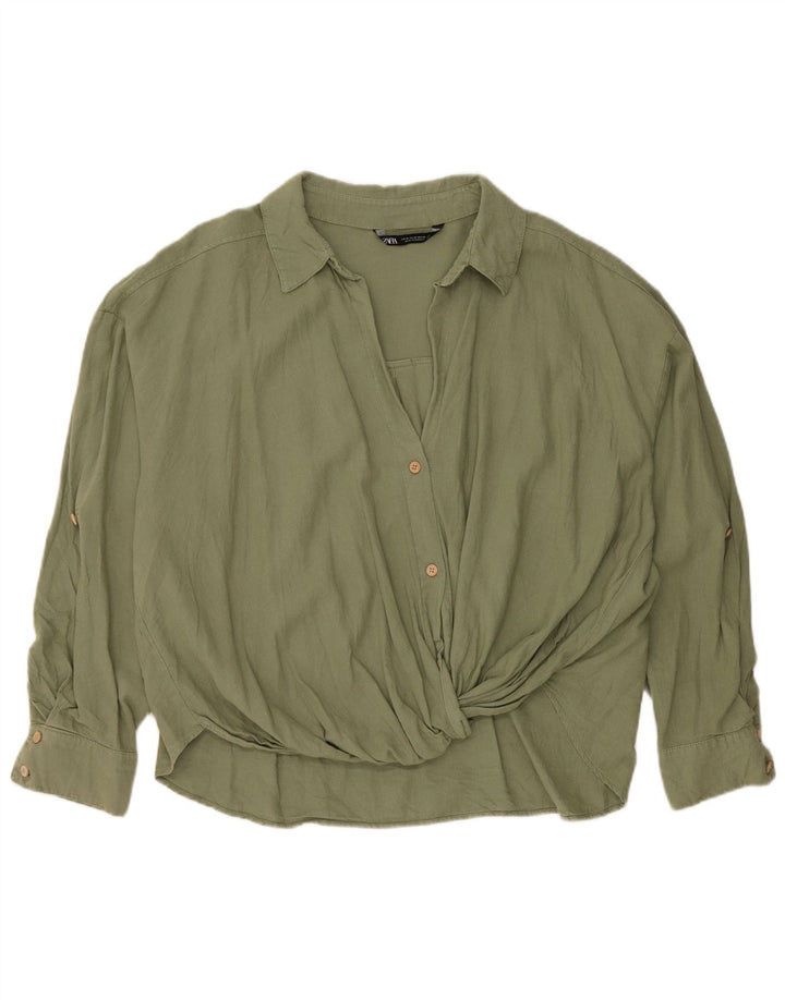 Camicia overshirt da donna Zara UK 14 Lino verde medio