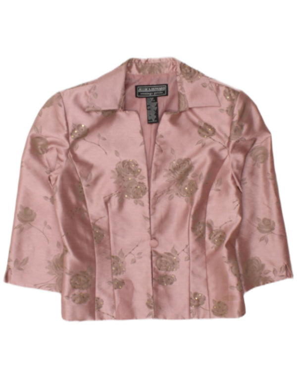 Jessica Howard Top Bolero con maniche a 3/4 da donna US 10 Grande nylon floreale rosa