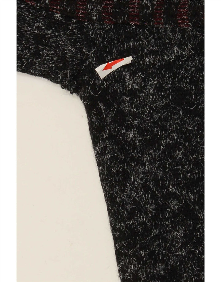 Maglione Vintage da Uomo Girocollo Taglia Large Nero in Patchwork di Lana