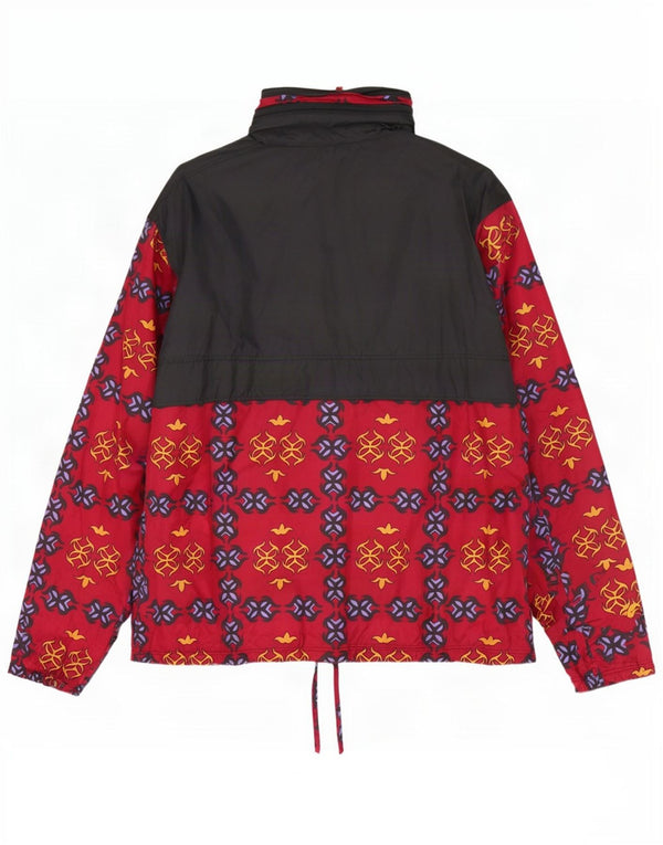 Giacca antipioggia anorak con cappuccio vestibilità ampia da uomo vintage UK 38 Rosso medio geometrico